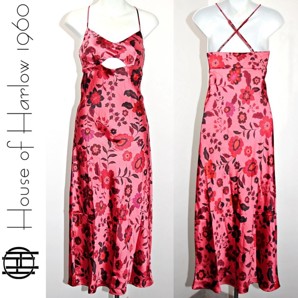 House of Harlow 1960 Pink and Red Backless Dress